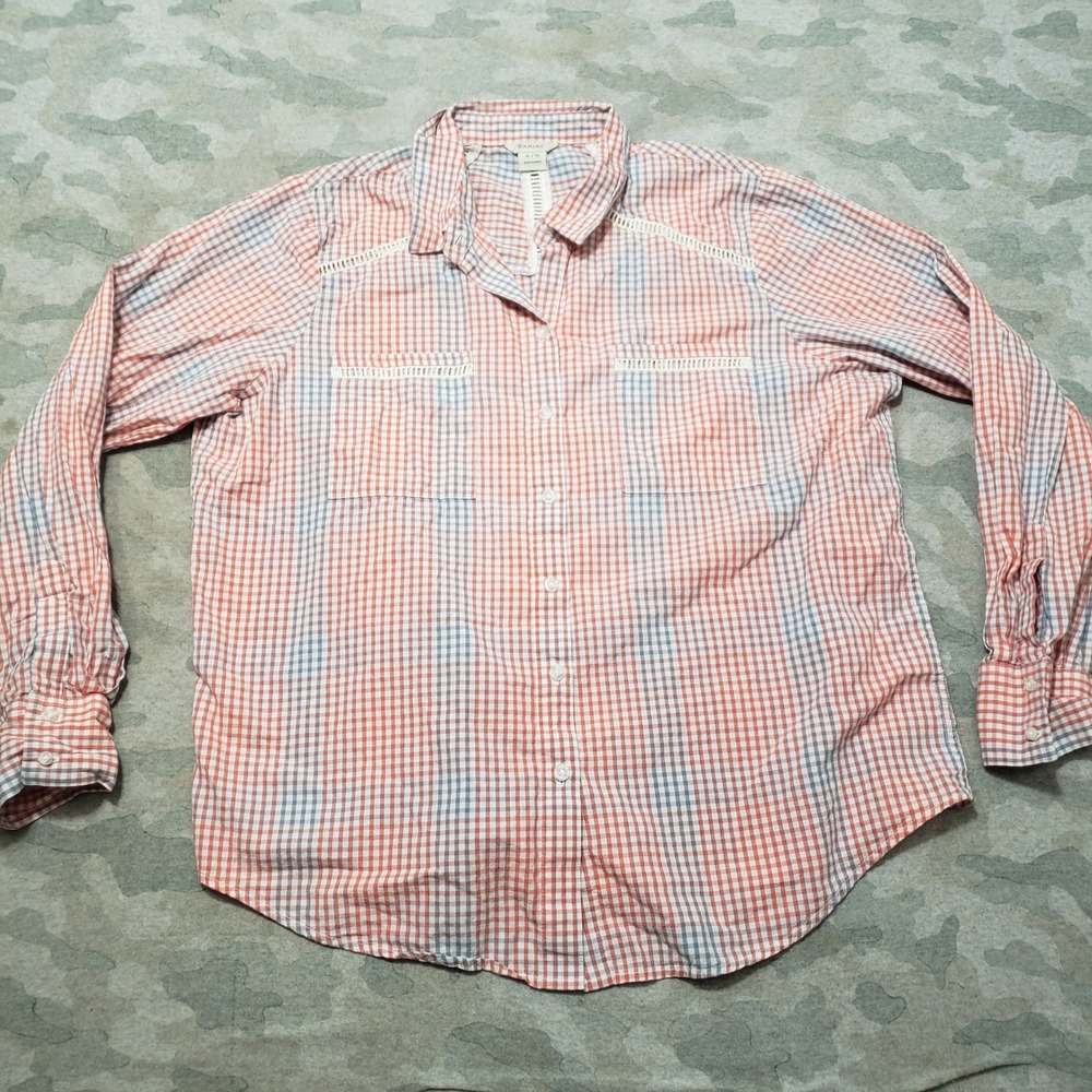 Ariat Top Womens XL Orange Long Sleeve Button-Up Gingham Check Plaid Rodeo